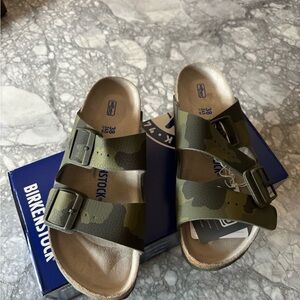 Birkenstock Green Camouflage Sandals 38 narrow.